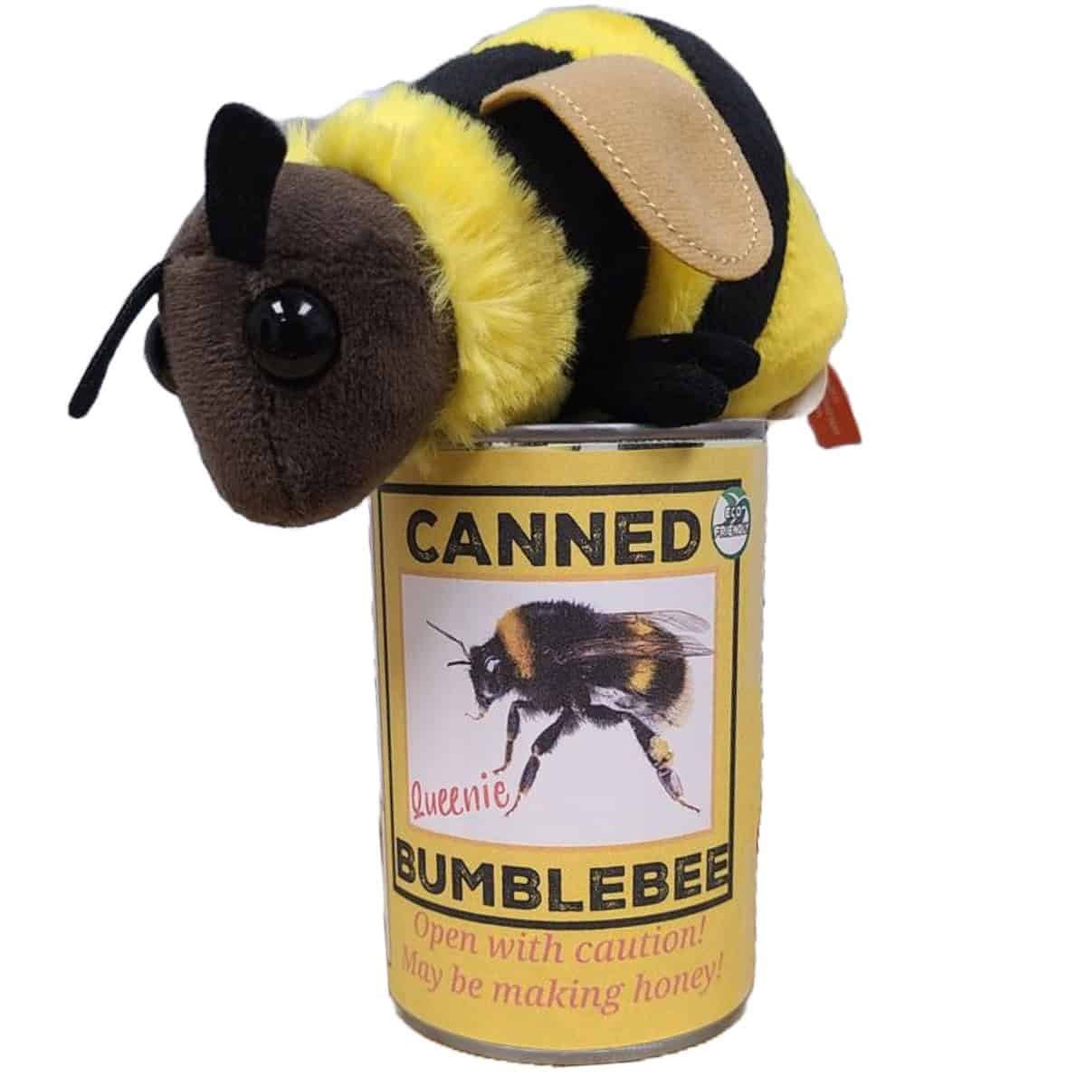Queenie the Canned Bumblebee - Eco-Friendly Recycled Plush: Pop Top Lid