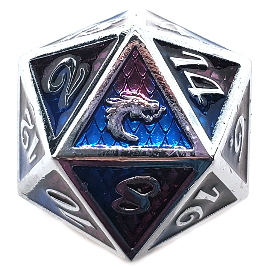 Old School DnD RPG Metal D20: Dragon Scale - Purple & Blue