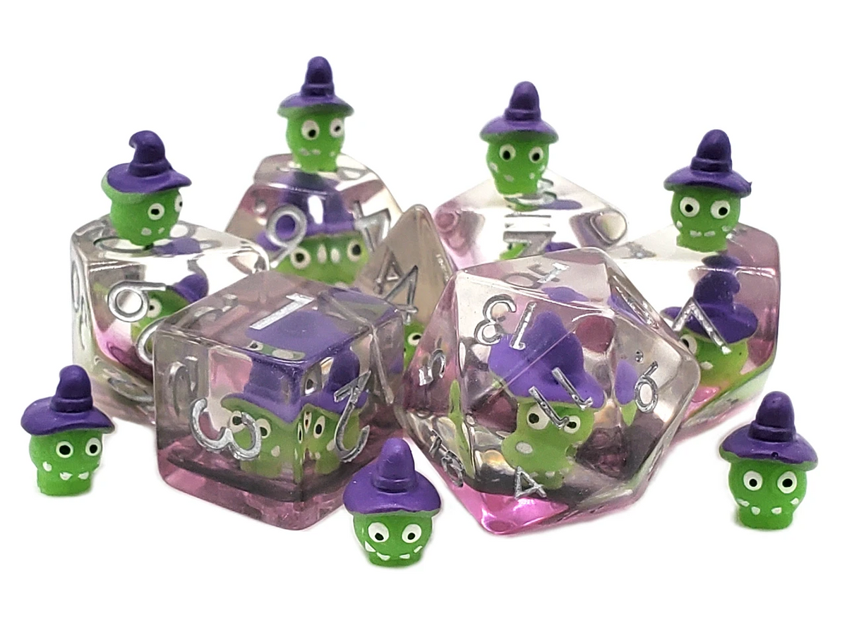 Old School 7 Piece DnD RPG Dice Set: Infused - Green Goblin