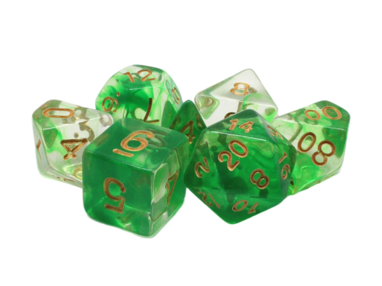Old School 7 Piece DnD RPG Dice Set: Odyssey - Green Swirl