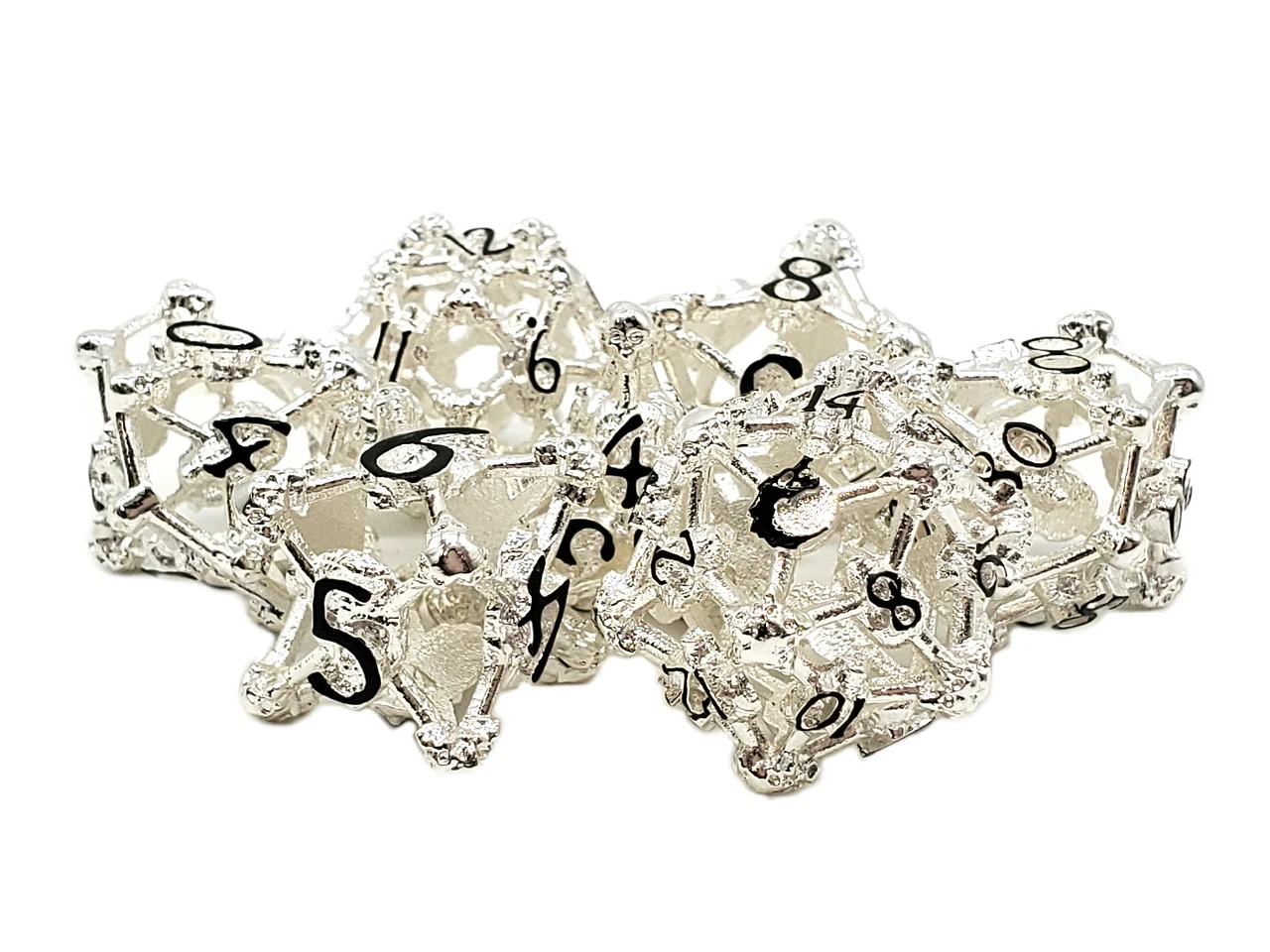 Old School Dice: Hollow Metal 7-Piece Set - Skull - Silver w/ Black