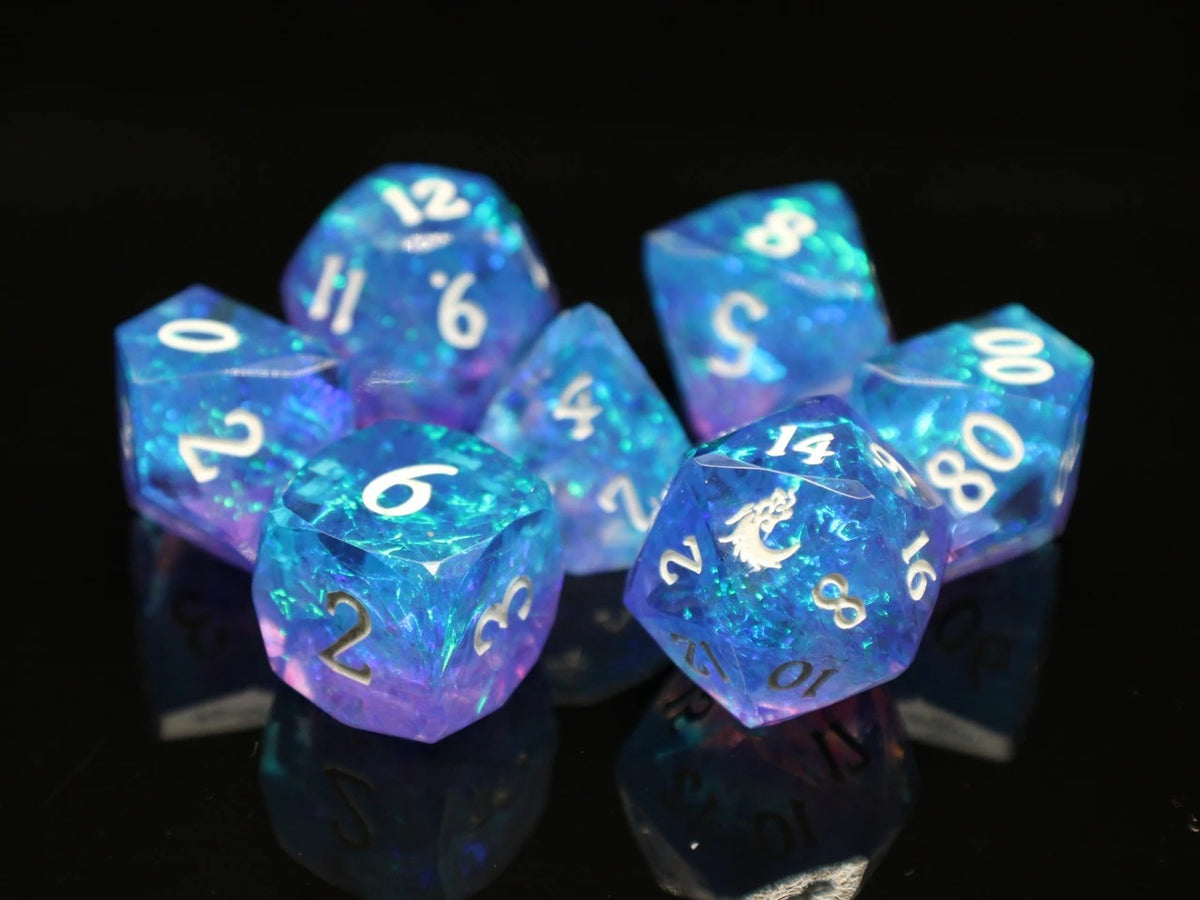 Old School Dice: Sharp Edged 7-Piece Dice Set - Diamond Cut - Sleepless Night