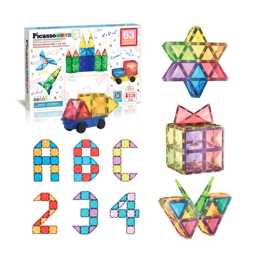 PicassoTiles 63 Piece Magnetic Building Block Set