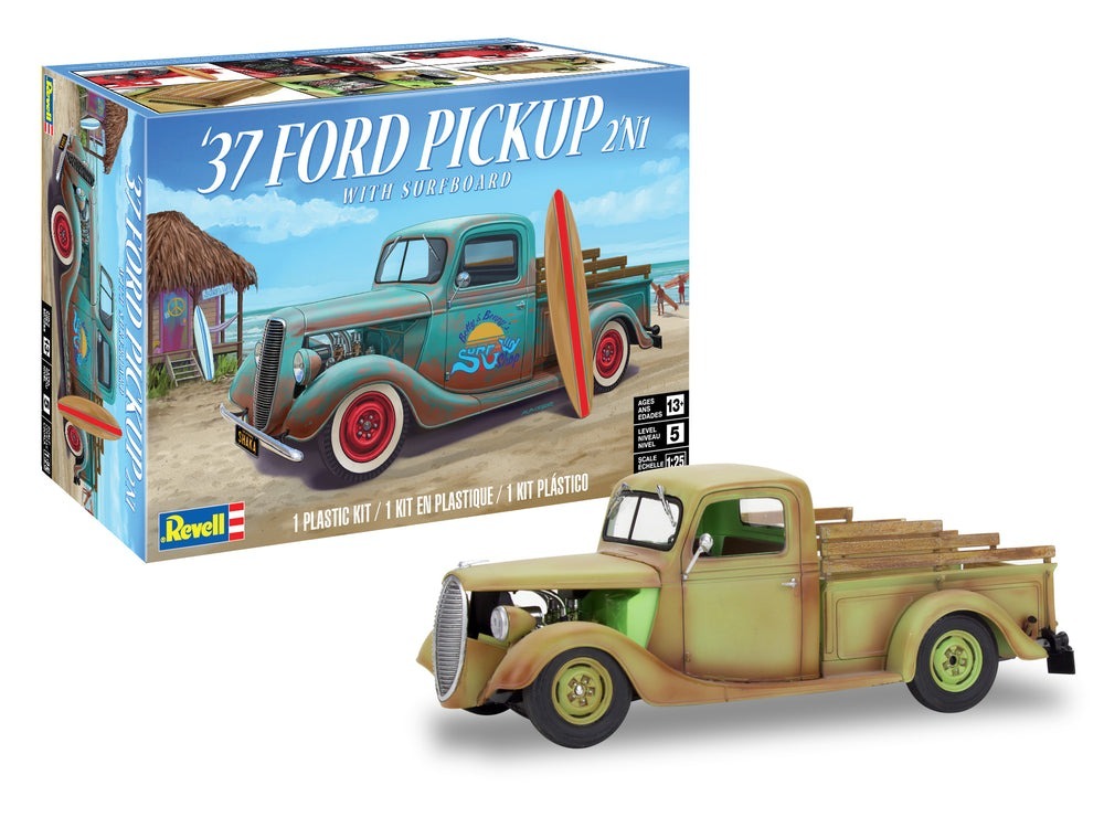 Revell 1/25 Scale 1937 Ford Pickup 2-in-1 Model Kit w/Surfboard