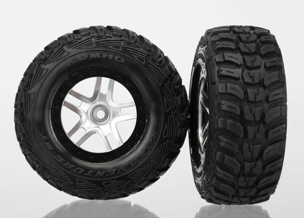 Tires & wheels assembled glued (S1 ultra-soft off-road racing compound) (SCT Split-Spoke satin chrome black beadlock style wheels Kumho tires foam inserts) (2) (4WD front/rear 2WD rear only)