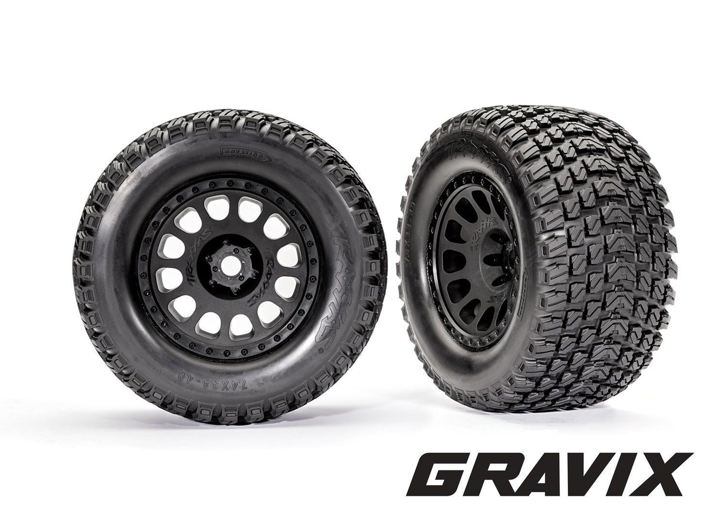 Tires & wheels assembled glued (XRT? Race black wheels Gravix? tires foam inserts) (left & right)