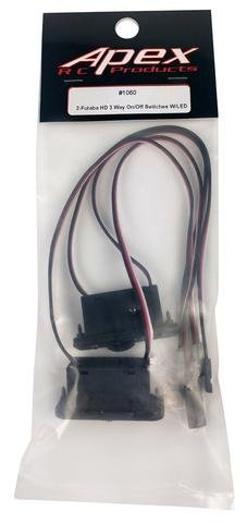 APEX RC PRODUCTS FUTABA STYLE HD ON/OFF SWITCH W/ LED +CHARGE PORT - 2 PACK #1060