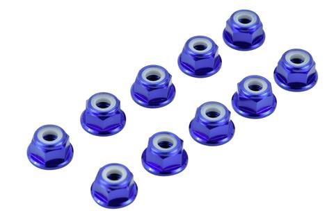 BLUE 4MM ALUMINUM SERRATED NYLON LOCKNUT WHEEL NUT SET APEX RC PRODUCTS #9801