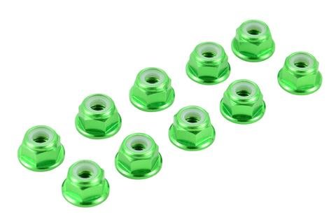 GREEN 4MM ALUMINUM SERRATED NYLON LOCKNUT WHEEL NUT SET #9802 APEX RC PRODUCTS