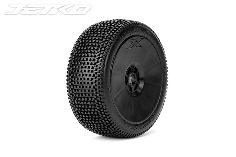 Block In 1/8 Buggy Tires Mounted on Black Dish Rims,