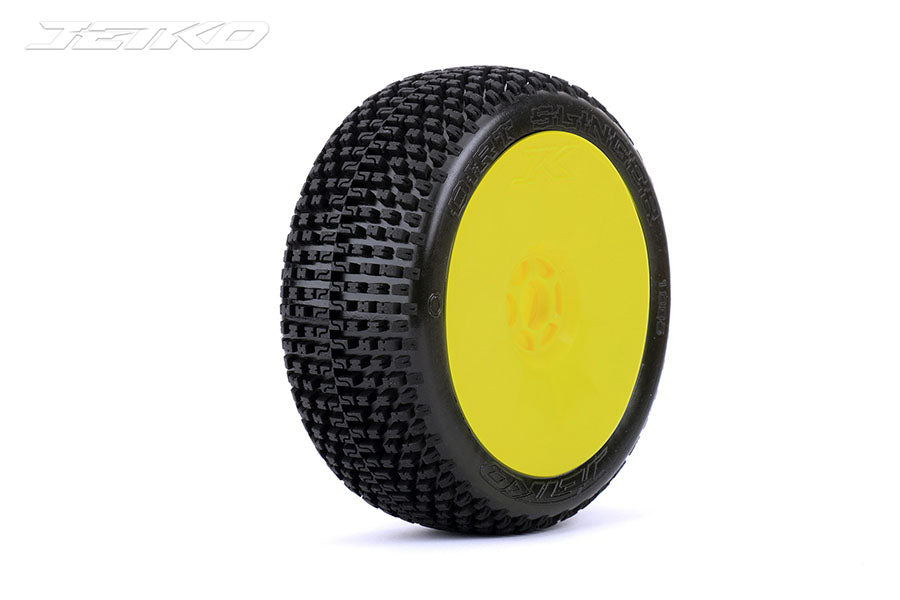 Dirt Slinger 1/8 Buggy Tires Mounted on Yellow Dish Rims,