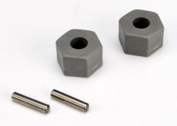 Wheel hubs hex (tall offset Rustler/Stampede front) (2)/ axle pins (2.5x10mm) (2)
