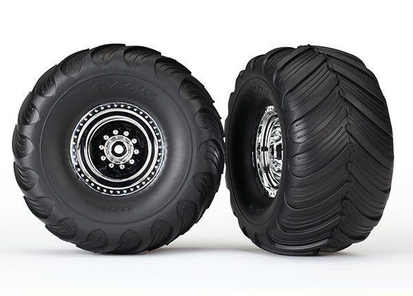 Tires & wheels assembled glued (chrome wheels Terra Groove dual profile tires foam inserts) (2WD electric rear) (2)