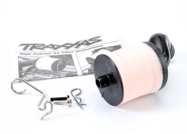 Air filter body (high-volume)/ filter support/ cap/ foam filter pre-filter/ T-Maxx filter base (angled)/ wire mount/ hardware (1 each) (Fits Maxx trucks) (TRX 2.5 2.5R 3.3)