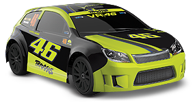 Discontinued - LaTrax Rally: 1/18 Scale 4WD Electric Rally Racer with Officially Licensed Painted Body. Ready-To-Race and Powered by Traxxas with ESC (fwd/rev) and brushed motor.  Includes: 5-Cell NiMH 1200mAh LaTrax battery with AC charger
