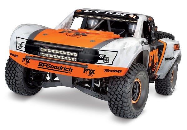 Discontinued - Unlimited Desert Racer:  4WD Electric Race Truck. Ready-to-Race with TQi 2.4GHz Traxxas Link™ Enabled Radio System Velineon VXL-6s brushless ESC (fwd/rev) and Traxxas Stability Management (TSM)