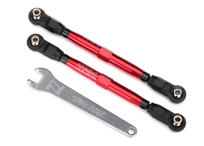 Toe links front Unlimited Desert Racer (TUBES red-anodized 7075-T6 aluminum stronger than titanium) (102mm) (2) (assembled with rod ends and hollow balls)/ aluminum wrench 7mm (1)