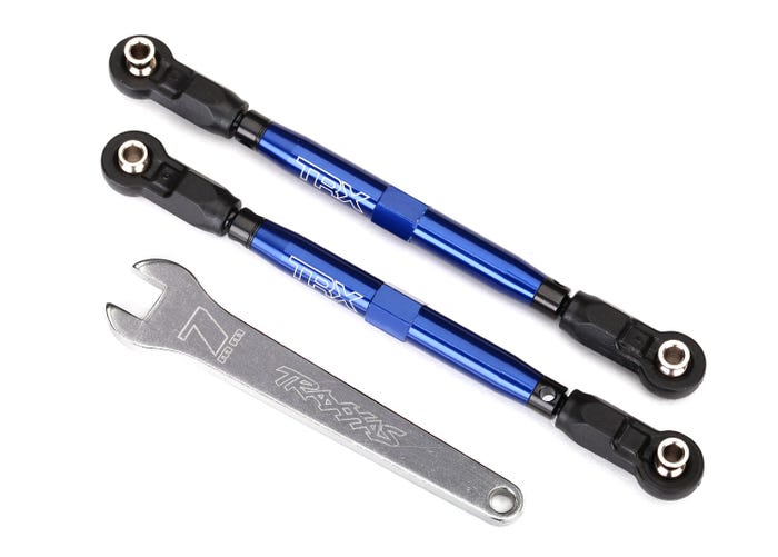 Toe links front Unlimited Desert Racer (TUBES blue-anodized 7075-T6 aluminum stronger than titanium) (102mm) (2) (assembled with rod ends and hollow balls)/ aluminum wrench 7mm (1)