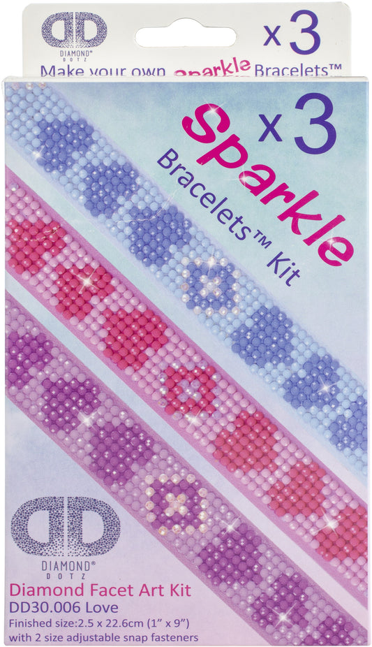Diamond Dotz Diamond Bracelets Facet Art Kit 1"X9"-Assorted Love 3/Pkg