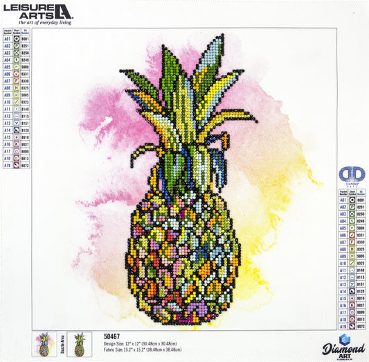 Leisure Arts Diamond Art Intermediate Kit 12"X12"-Pineapple