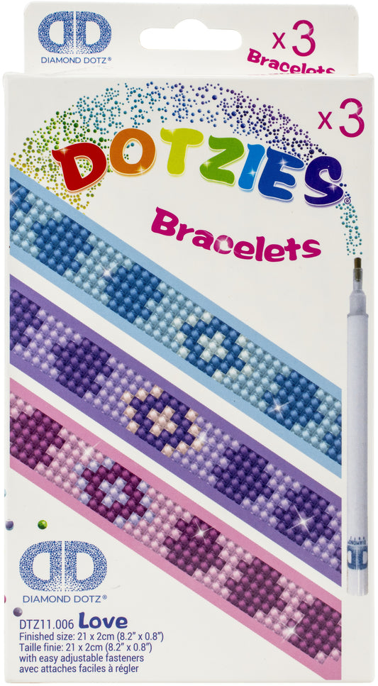 Diamond Dotz DOTZIES Bracelets Facet Art Kit 1"X9"-Assorted Love 3/Pkg