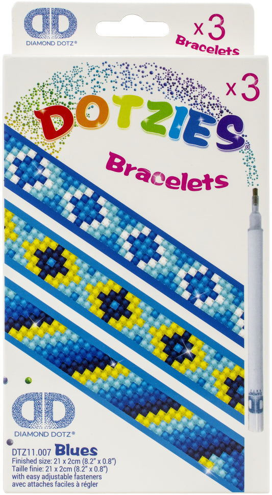 Diamond Dotz DOTZIES Bracelets Facet Art Kit 1"X9"-Assorted Blues 3/Pkg