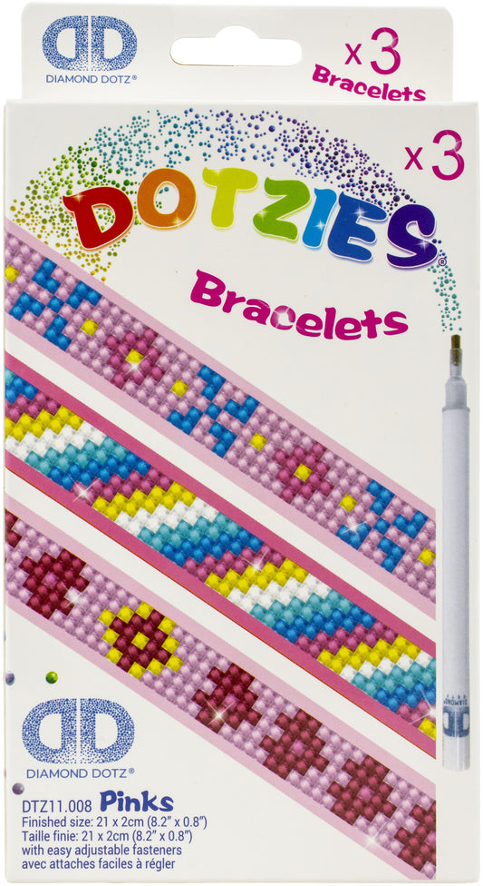 Diamond Dotz DOTZIES Bracelets Facet Art Kit 1"X9"-Assorted Pinks 3/Pkg