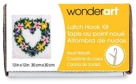 Caron Wonderart Latch Hook Kit 12"X12"-Heart Wreath