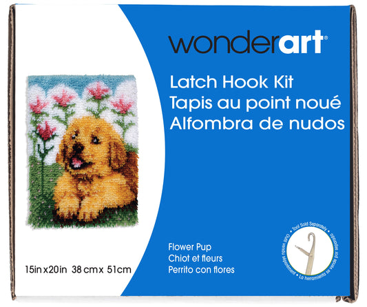 Caron Wonderart Latch Hook Kit 15"X20"-Flower Pup