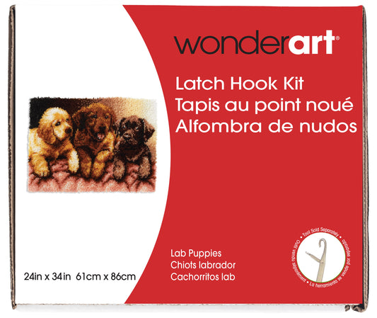 Caron Wonderart Latch Hook Kit 24"X34"-Lab Puppies