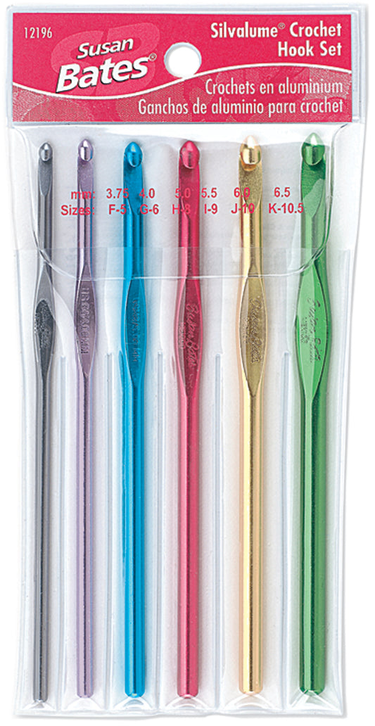 Susan Bates Silvalume Aluminum Crochet Hook Set-Sizes F5 To K10.5