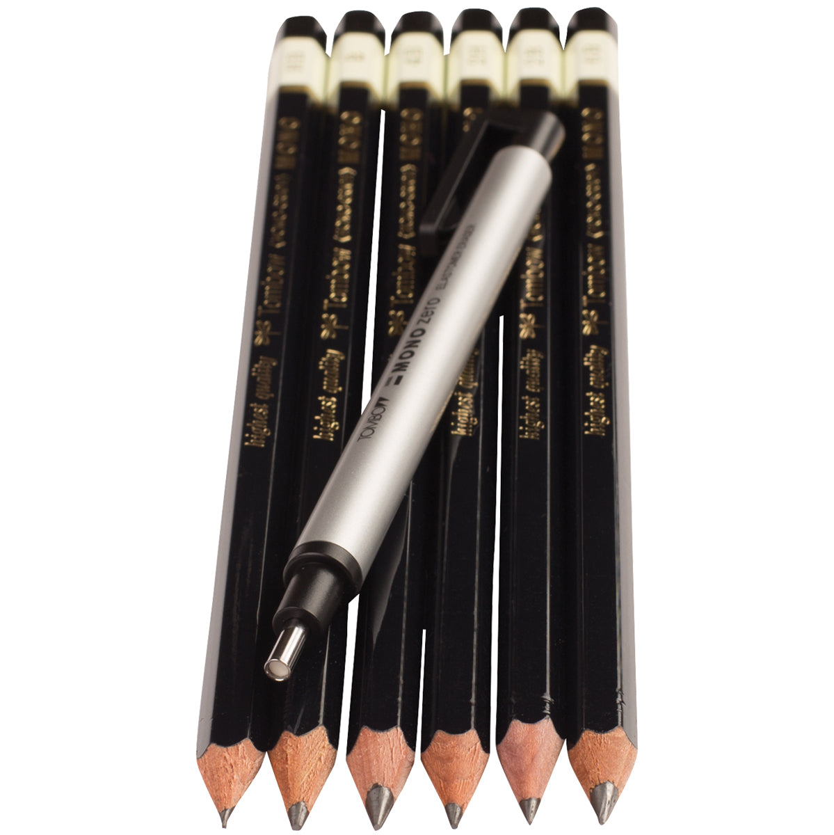 Tombow MONO Drawing Pencils 6/Pkg & Eraser Set-2H, HB, B, 2B, 4B & 6B