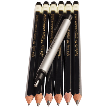 Tombow MONO Drawing Pencils 6/Pkg & Eraser Set-2H, HB, B, 2B, 4B & 6B