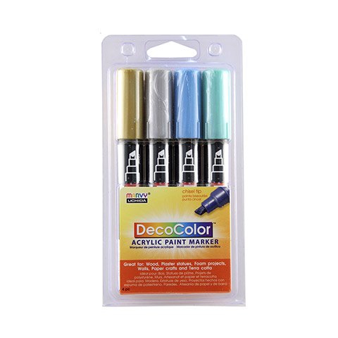 Uchida Chisel Tip Acrylic Paint Markers Set 4 Metallic Colors