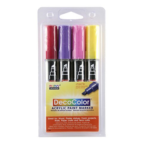 Uchida Chisel Tip Acrylic Paint Markers Set 4 Bright Colors