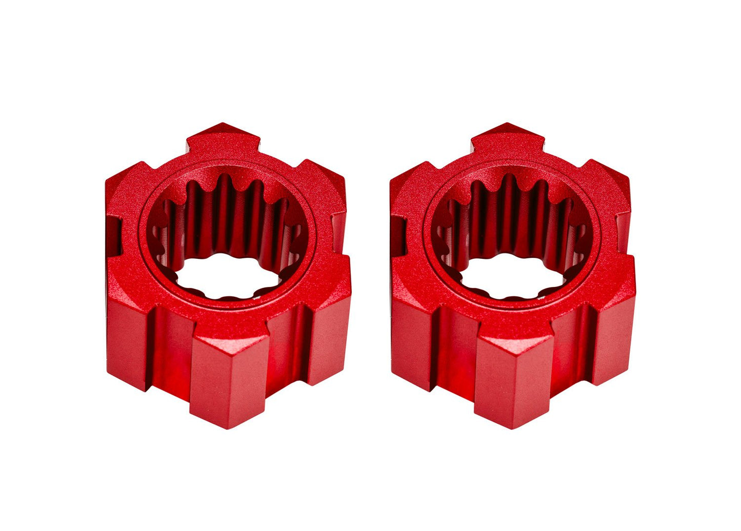 Red Aluminum Front Sand Car Hex Hubs & Clips (2)