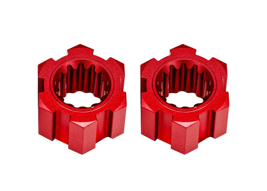 Red Aluminum Front Sand Car Hex Hubs & Clips (2)