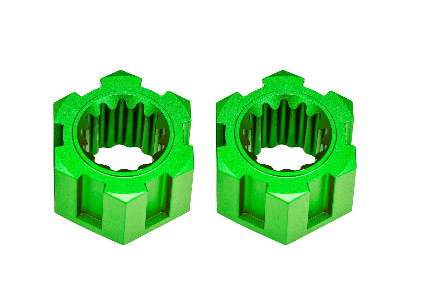 Green Aluminum Front Sand Car Hex Hubs & Clips (2)