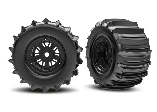 3.2" Funco Black Rear Wheels & Paddle Tires (2)