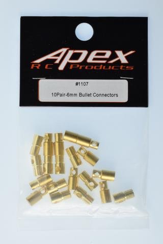 Apex RC Products 6.0mm Male / Female Gold Plated Bullet Connectors Plugs - 10 Pair
