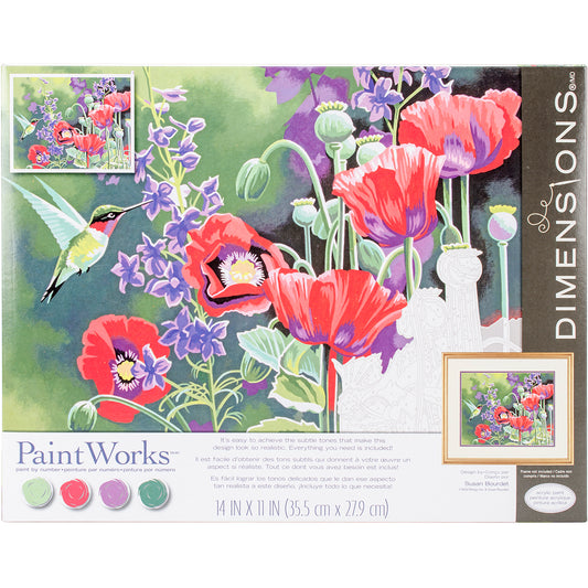 Paint Works Paint By Number Kit 14"X11"-Hummingbird & Poppies