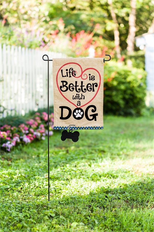 Life is Better with Dog Garden Burlap Flag