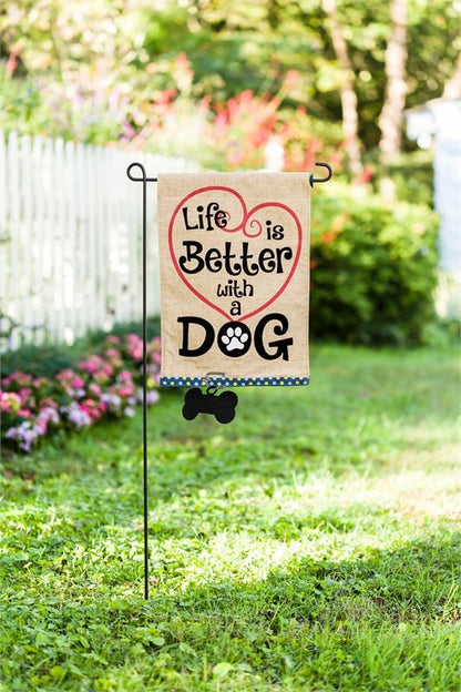 Life is Better with Dog Garden Burlap Flag