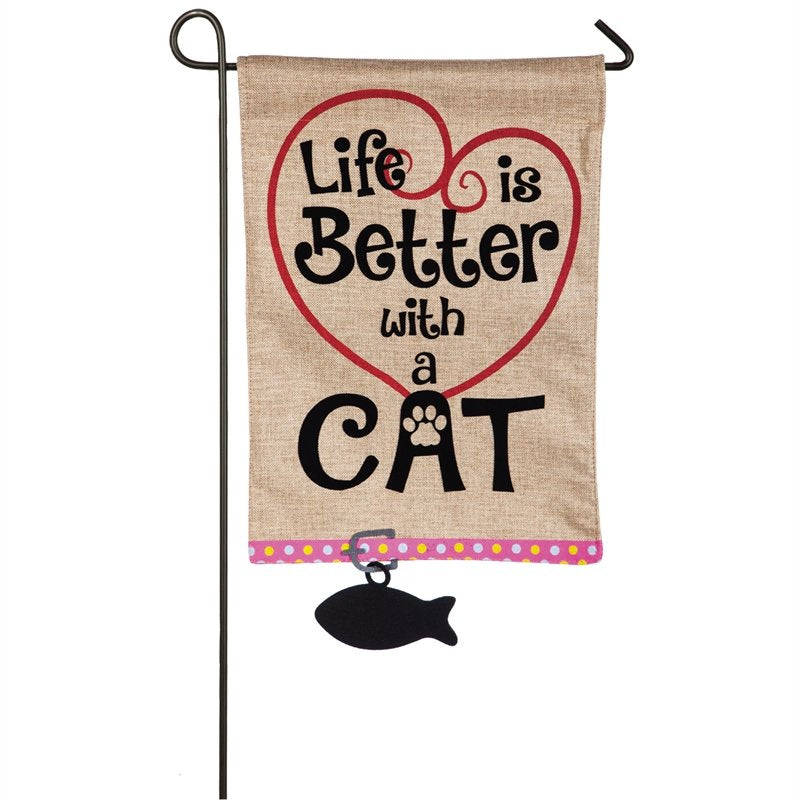 Life is Better with Cat Garden Burlap Flag