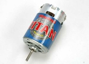 Titan Marine 550 motor fan-cooled 14 volts 24-turns. Includes motor capacitors. Does not include wires or connectors (requires soldering)