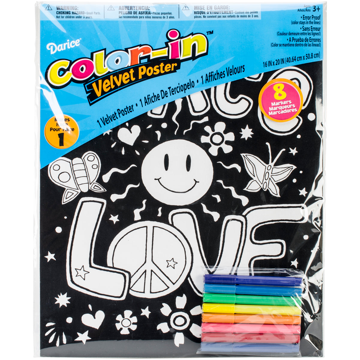 Color-In Velvet Poster 16"X20"-Peace Love Groovy