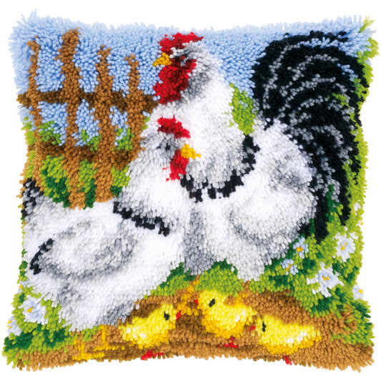 Vervaco Cushion Latch Hook Kit 16"X16"-Chicken Family On A Farm