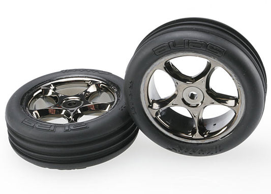 Tires & wheels assembled (Tracer 2.2" black chrome wheels Alias ribbed 2.2" tires) (2) (Bandit front medium compound w/ foam inserts)