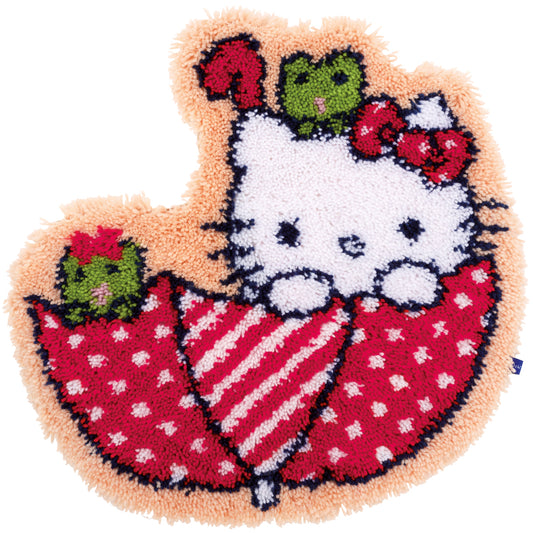 Vervaco Shaped Rug Latch Hook Kit 21.25"X22"-Hello Kitty In The Umbrella