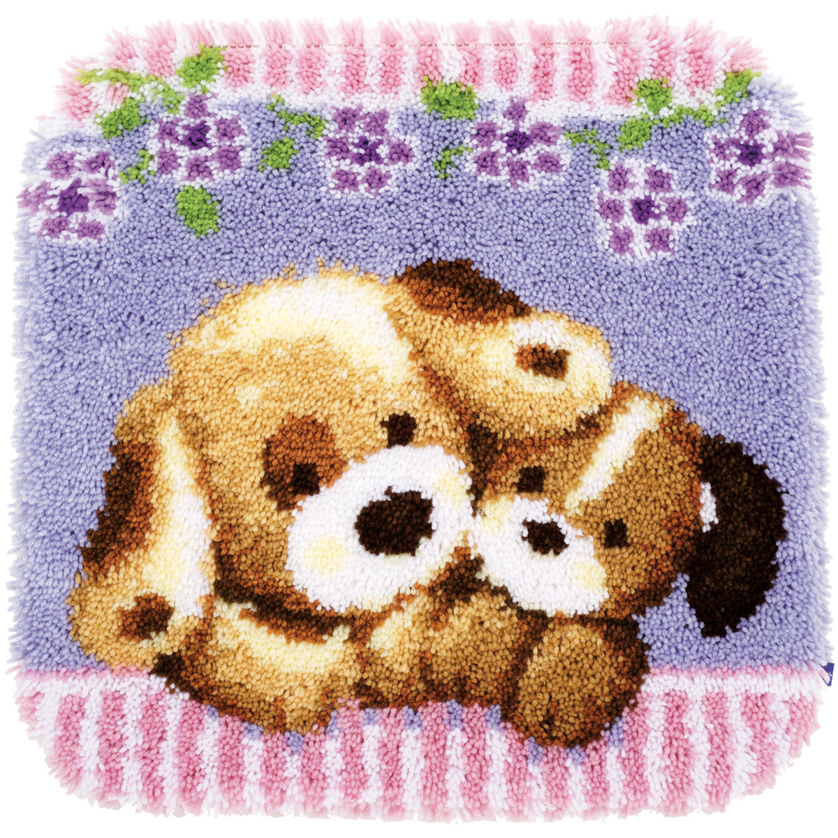 Vervaco Shaped Rug Latch Hook Kit 22"X22.75"-Cuddling Dogs